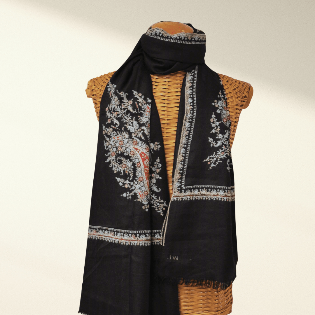 Handwoven BUTAH Pashmina Shawl Paisley Embroidery Soft Luxury Wrap - Indus Weavers