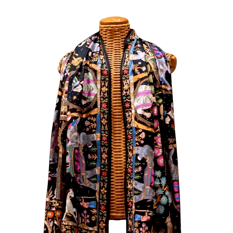 Handwoven DARBAR Kalamkari Pashmina Shawl Soft Elegant Cashmere Wrap - Indus Weavers