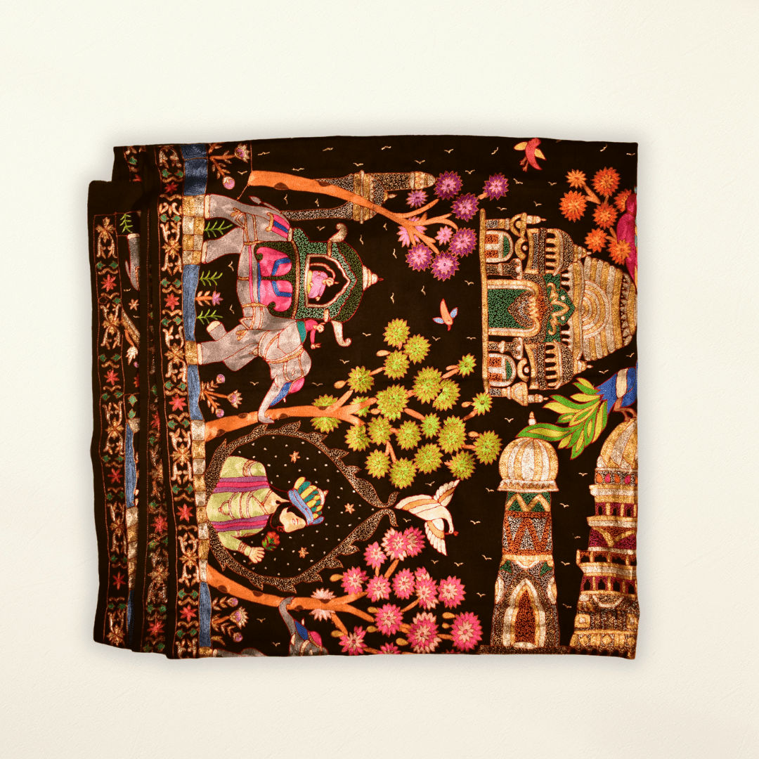 Handwoven DARBAR Kalamkari Pashmina Shawl Soft Elegant Cashmere Wrap - Indus Weavers