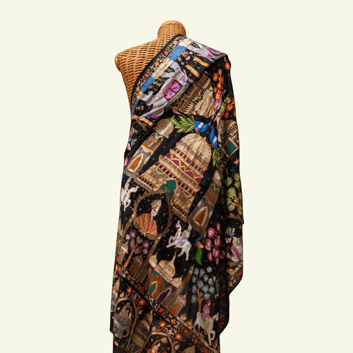 Handwoven DARBAR Kalamkari Pashmina Shawl Soft Elegant Cashmere Wrap - Indus Weavers