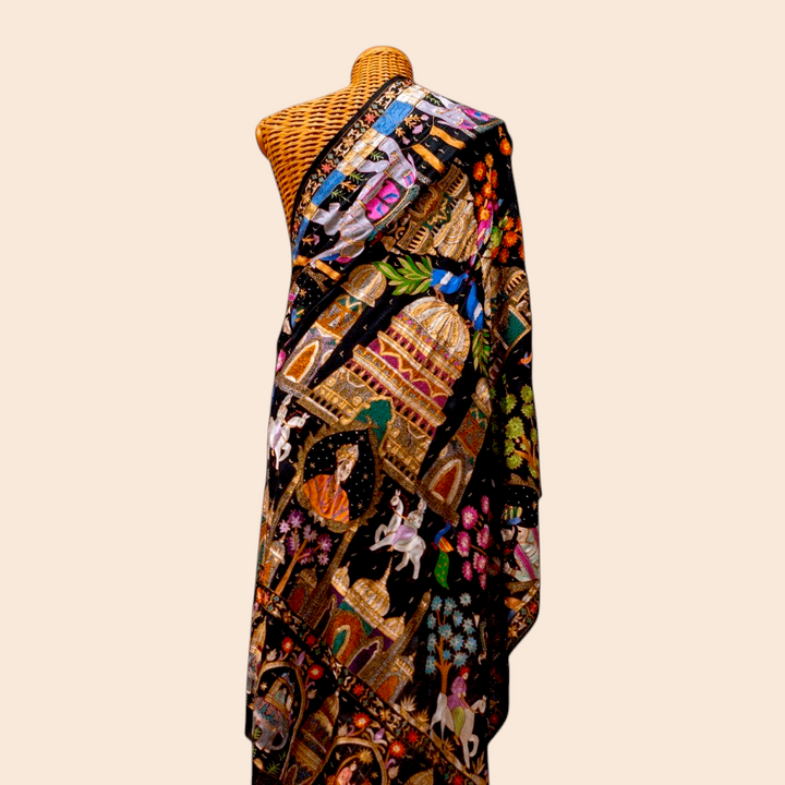 Handwoven DARBAR Kalamkari Pashmina Shawl Soft Elegant Cashmere Wrap - Indus Weavers