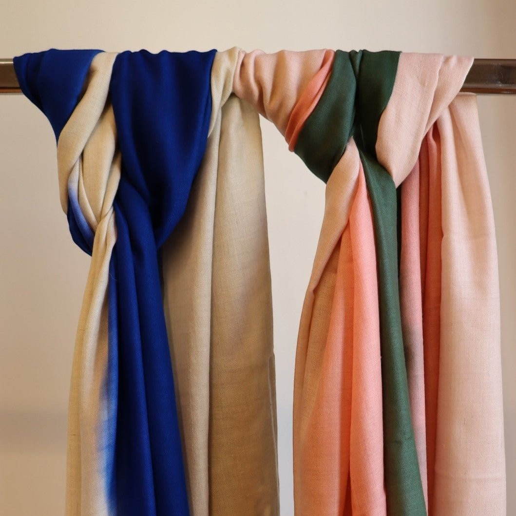 OMBRE Pure Pashmina Shawl – Orange Yellow Green Variant Lifestyle Shot | Indus Weavers
