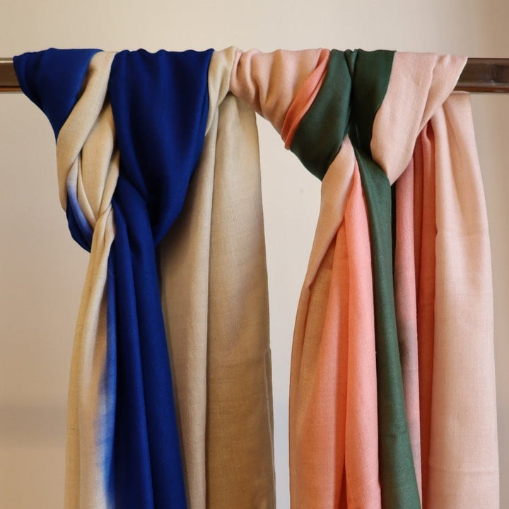 OMBRE Pure Pashmina Shawl – Orange Yellow Green Variant Lifestyle Shot | Indus Weavers