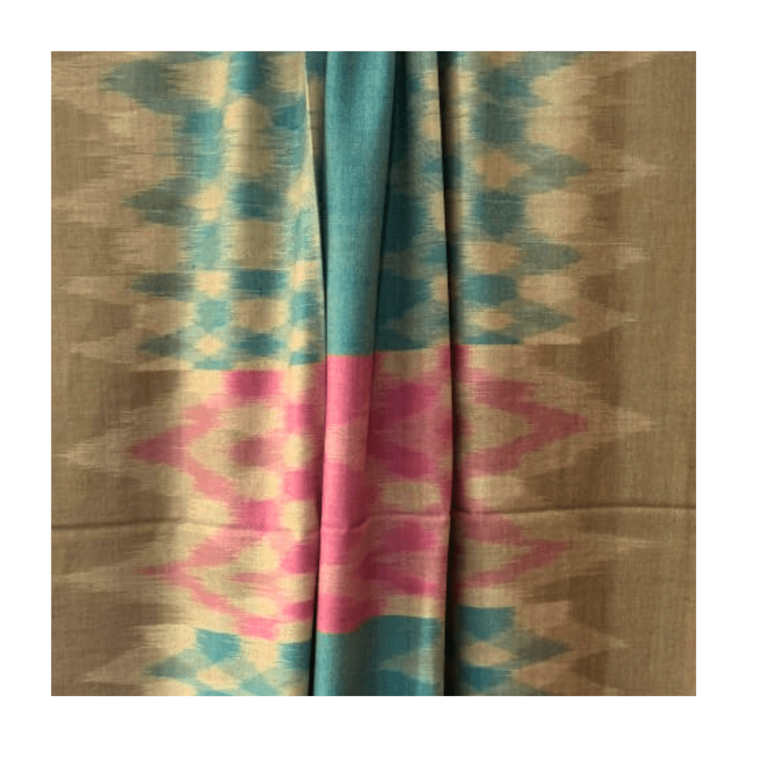 Ikat Pashmina with Turquoise, Pink & Beige tones - Indus Weavers