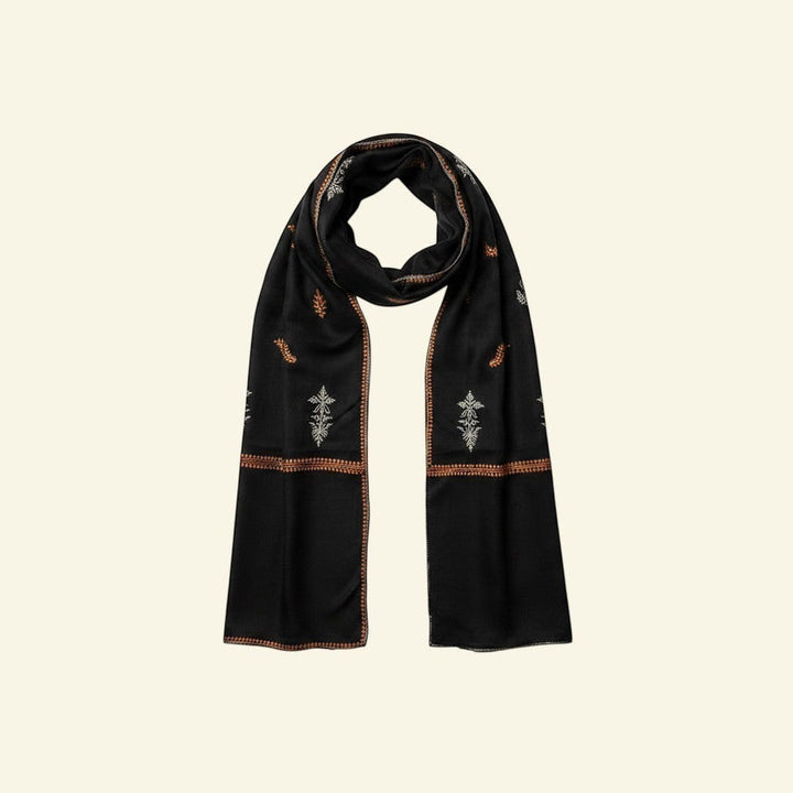 FLORVERDE Pure Pashmina Shawl – Flat Lay of Deep Green Cashmere with Hand Embroidery on Edges & Scattered Motifs | Indus Weavers