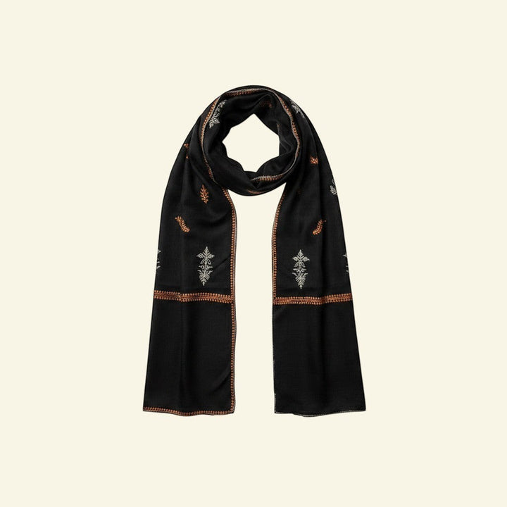 FLORVERDE Pure Pashmina Shawl – Flat Lay of Deep Green Cashmere with Hand Embroidery on Edges & Scattered Motifs | Indus Weavers
