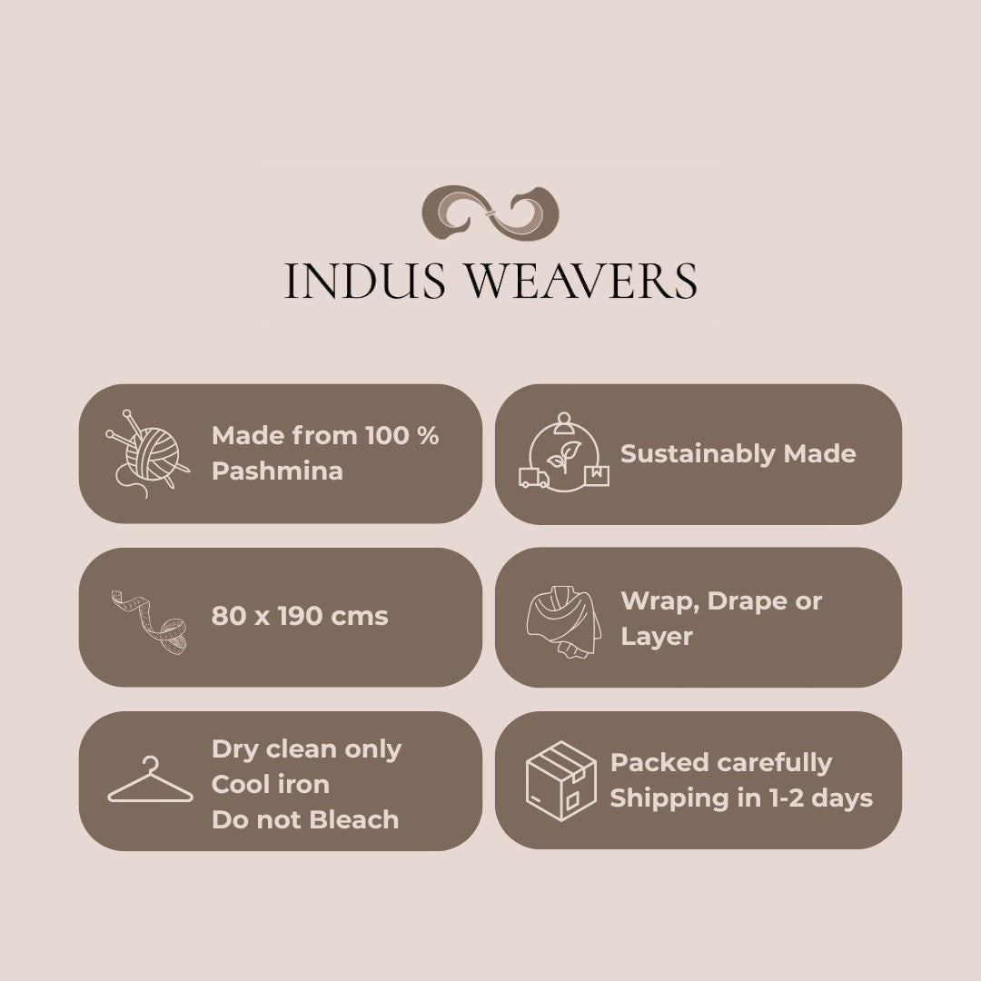 Indus Weavers dark pink handwoven 100% pure cashmere pashmina shawl with intricate hand embroidery, 190 x 80 cm.