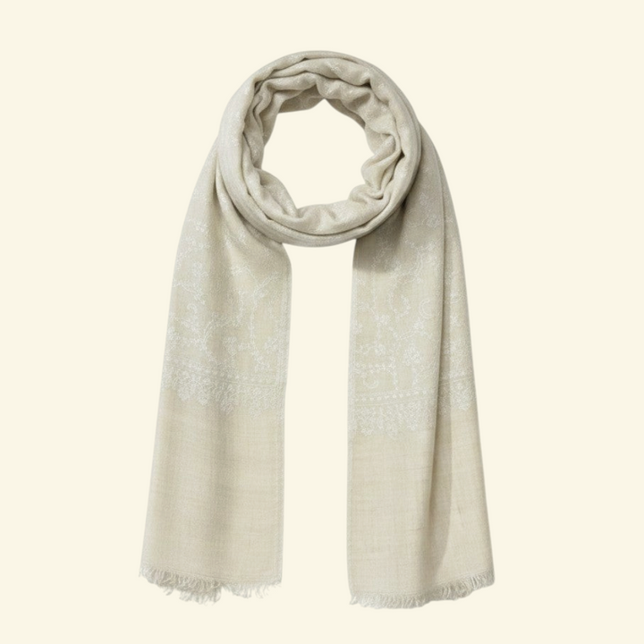 IVORY WHISPER | Pashmina Shawl with Floral Hand Embroidery