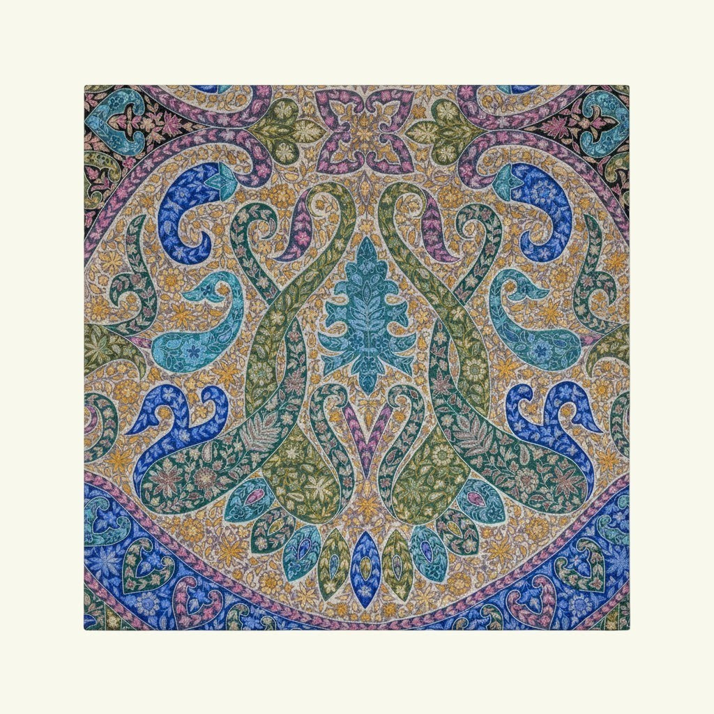 REGINA Pure Pashmina Shawl – Detail of Sozni Embroidery & Kalamkari Hand-Painted Motifs by Artisan Gulzar | Indus Weavers