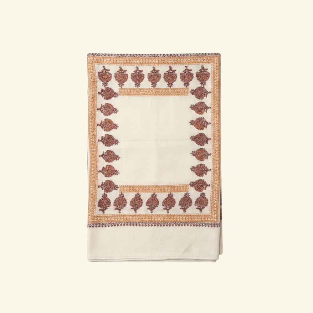 Indus Weavers MIELE ivory cashmere pashmina shawl with metallic Tilla zari embroidery on borders.