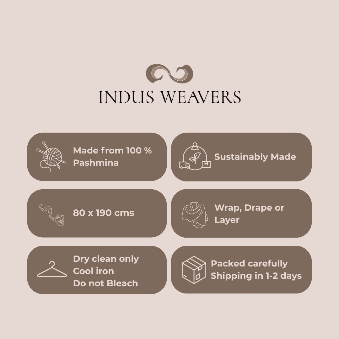 ORNELLA Handwoven Pashmina Scarf – 190x70cm Mustard Yellow Pure Cashmere with Sozni Floral Embroidery in Linen Gift Pack | Indus Weavers