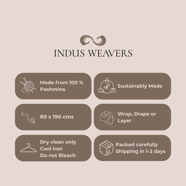 ORNELLA Handwoven Pashmina Scarf – 190x70cm Mustard Yellow Pure Cashmere with Sozni Floral Embroidery in Linen Gift Pack | Indus Weavers