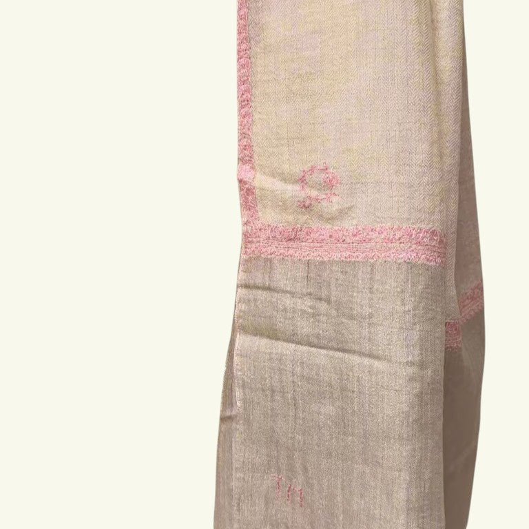 BEAU Kashmiri Cashmere Stole – 200x70cm Pink & White Embroidered Pashmina Scarf for Wedding & Everyday | Indus Weavers