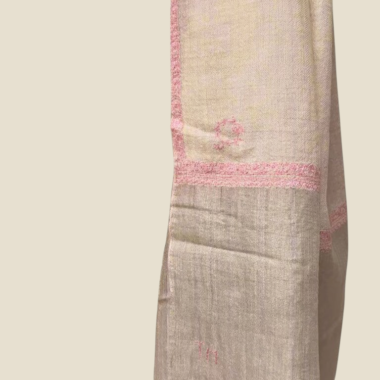 BEAU Kashmiri Cashmere Stole – 200x70cm Pink & White Embroidered Pashmina Scarf for Wedding & Everyday | Indus Weavers