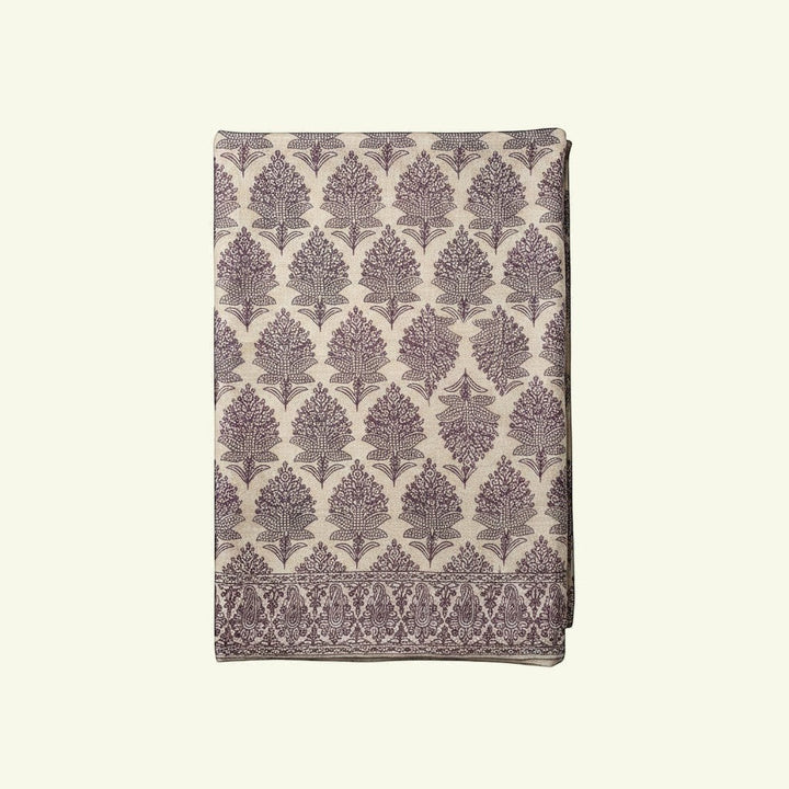 Indus Weavers Lumora shawl in beige with intricate purple floral and paisley Sozni Jamawar embroidery. 100% Pashmina wool.