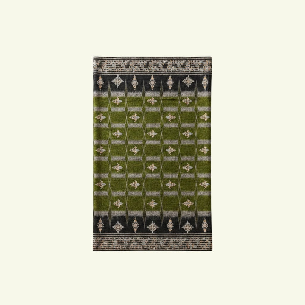 COSMIC Luxury Cashmere Wrap – Close-Up of Green & Blue Ombré Gradient with Sozni Embroidery & Checkered Border | Indus Weavers