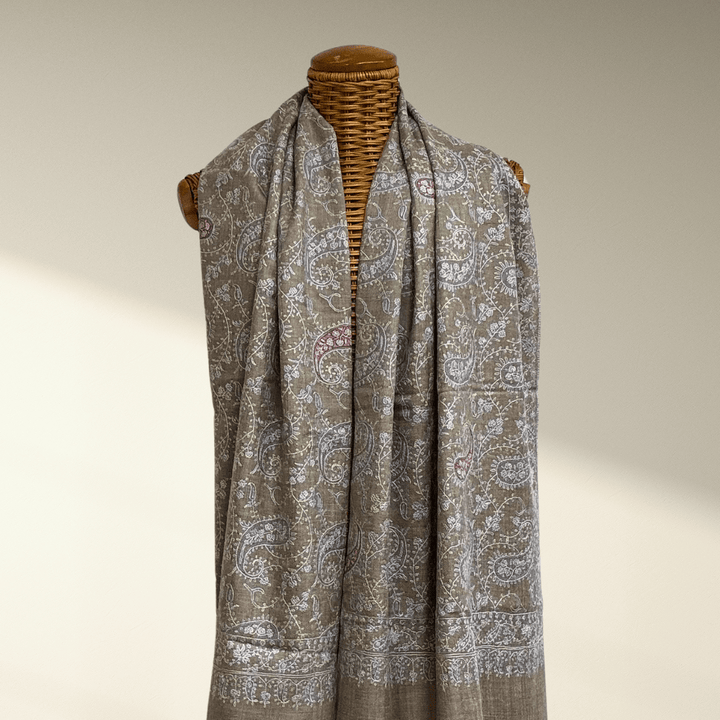 Jalora – Handwoven Pure Pashmina Shawl with Sozni Needlework | Semi Jamawar Embroidery Luxury Wrap - Indus Weavers