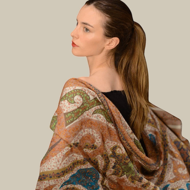 REINA One-of-a-Kind Jamawar Pashmina Shawl – Border & Fringe Detail Showing 18-20 Month Kashmiri Handloom Craftsmanship | Indus Weavers