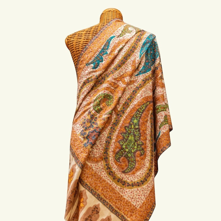 REINA Luxury Kashmiri Cashmere Wrap – Flat Lay Showing Full 102x203cm Multicolour Jamawar Pashmina Shawl | Indus Weavers