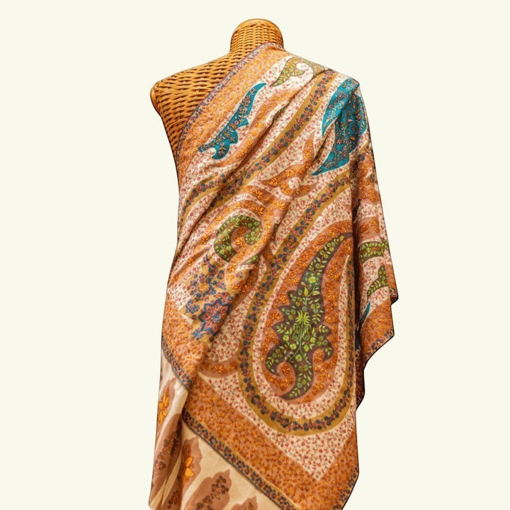 REINA Luxury Kashmiri Cashmere Wrap – Flat Lay Showing Full 102x203cm Multicolour Jamawar Pashmina Shawl | Indus Weavers