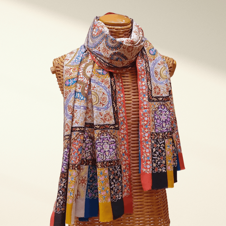 Kalamkari Shawl MONALISA Handcrafted Pashmina Kalamkari Wrap - Indus Weavers