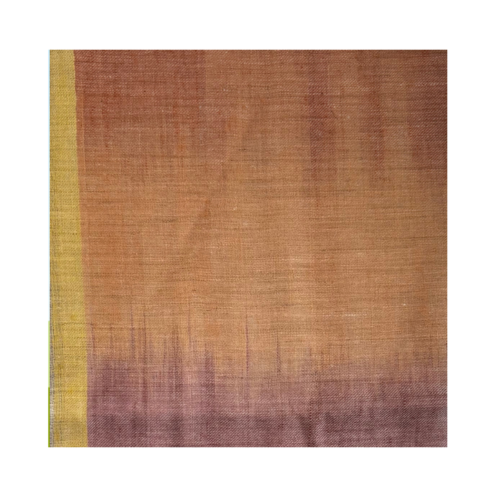 Close-up of a handwoven Pashmina shawl in muted dusty mauve, warm taupe and soft ochre tones, featuring delicate Ikat-inspired colour transitions and a finely textured artisanal weave.