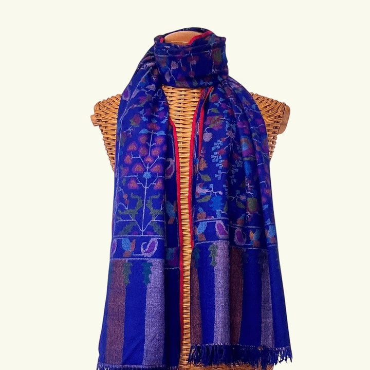 KAIA Kani Pashmina Shawl – Full View Rich Blue Handwoven Cashmere Wrap | Indus Weavers