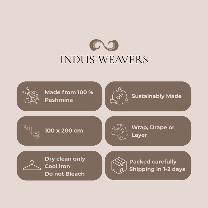 Luxury Pashmina Shawl AYESHA Handcrafted Cashmere Soft Elegant Shawl - Indus Weavers