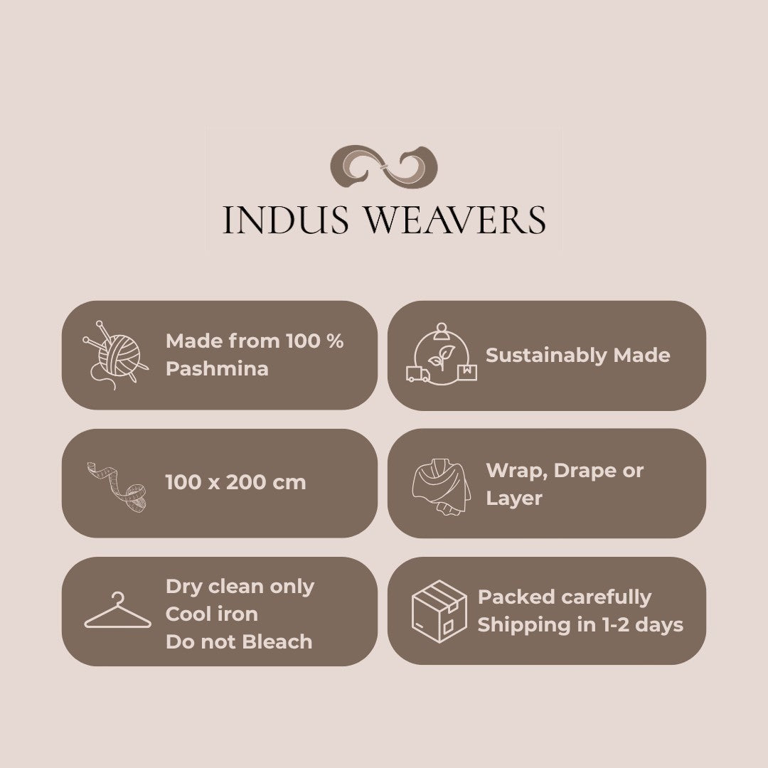 AYESHA Handwoven Pashmina Wrap – Folded View of 5-7 Month Crafted Ladakhi Cashmere Shawl with Paisley Border | Indus Weavers