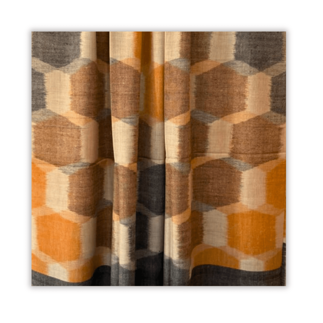 Mustard & Grey toned Ikat Pashmina - Indus Weavers