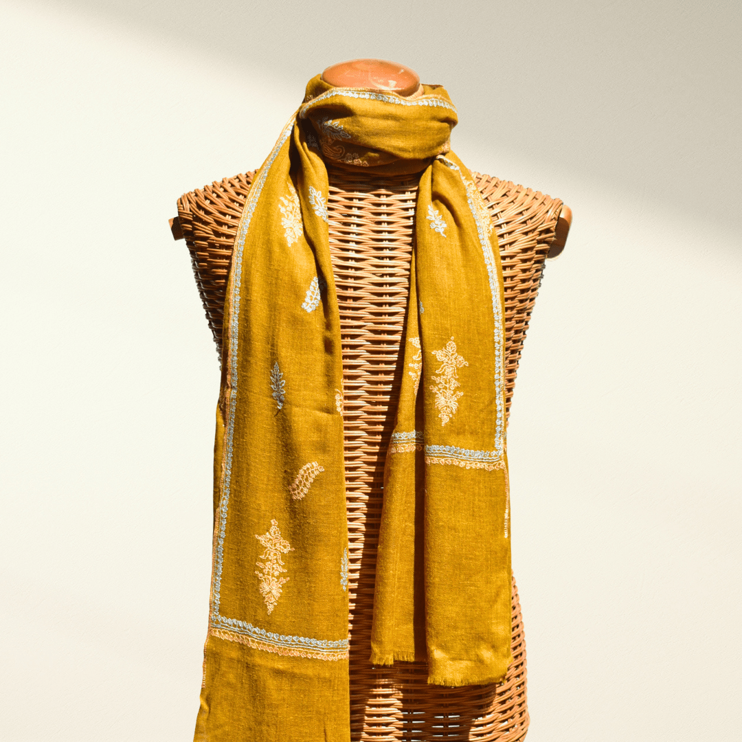 ORNELLA – Handwoven Pure Pashmina Cashmere Scarf with Floral Embroidery | Luxury Shawl Wrap - Indus Weavers