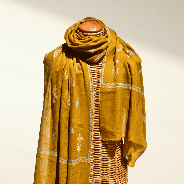 ORNELLA – Handwoven Pure Pashmina Cashmere Scarf with Floral Embroidery | Luxury Shawl Wrap - Indus Weavers