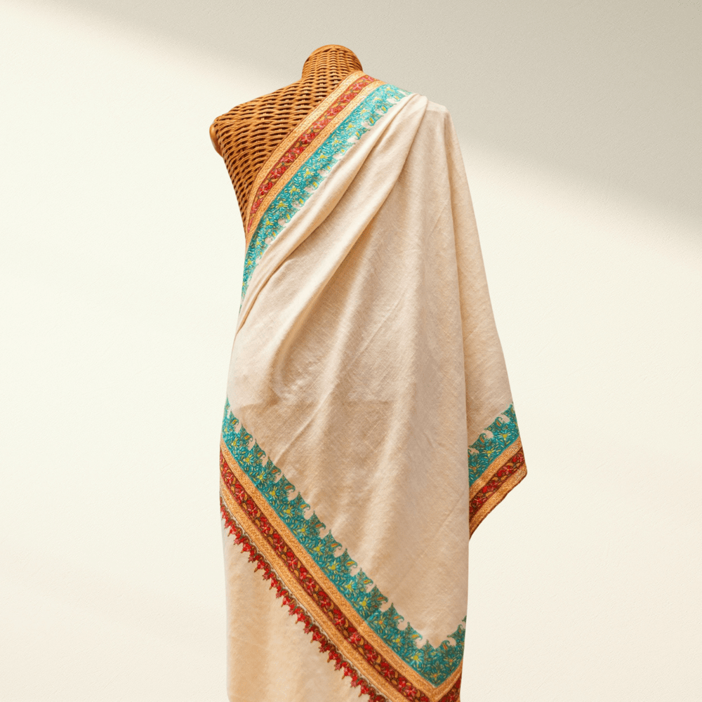 Pashmina Shawl SONA Cashmere Sozni Metallic Hand - Embroidered Wrap - Indus Weavers