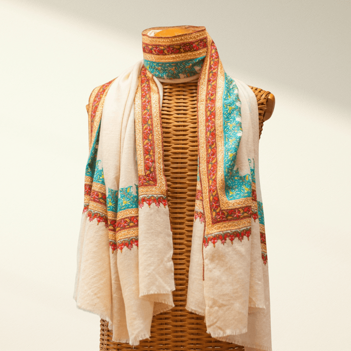 Pashmina Shawl SONA Cashmere Sozni Metallic Hand - Embroidered Wrap - Indus Weavers