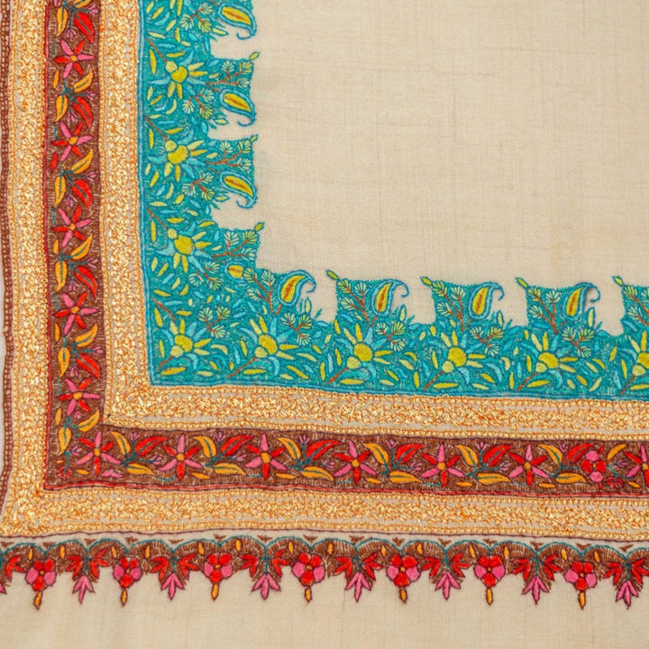Pashmina Shawl SONA Cashmere Sozni Metallic Hand - Embroidered Wrap - Indus Weavers