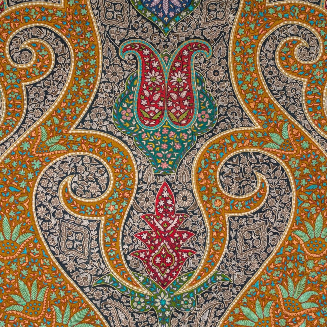 RANEE – Hand - Painted Kalamkari Pashmina Shawl | Aari Sozni Embroidered Cashmere Wrap - Indus Weavers