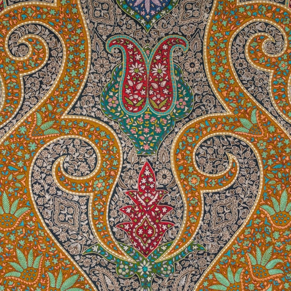 RANEE Luxury Kalamkari Pashmina – Pocket Square Detail Showing Complimentary Hand-Embroidered Cashmere Gift | Indus Weavers