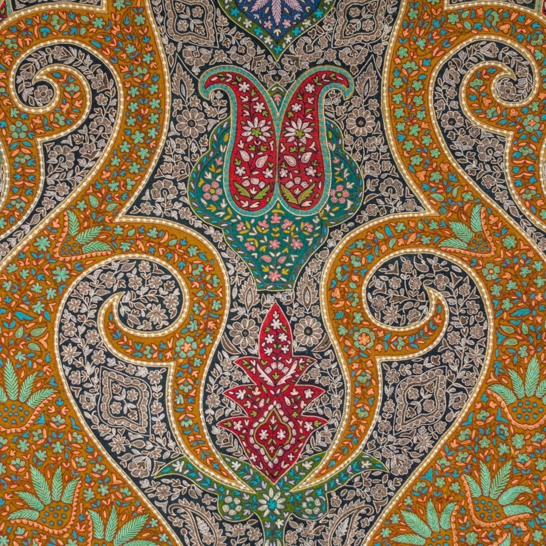 RANEE Luxury Kalamkari Pashmina – Pocket Square Detail Showing Complimentary Hand-Embroidered Cashmere Gift | Indus Weavers