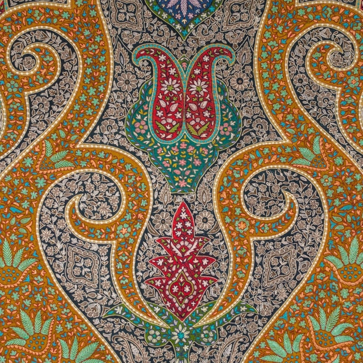RANEE Luxury Kalamkari Pashmina – Pocket Square Detail Showing Complimentary Hand-Embroidered Cashmere Gift | Indus Weavers