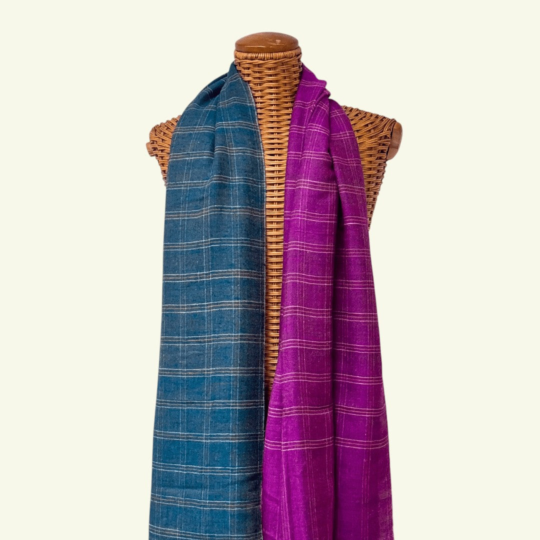 REBECCA Reversible Pashmina Shawl – Full View Twin-Shade Checkered Cashmere Wrap | Indus Weavers