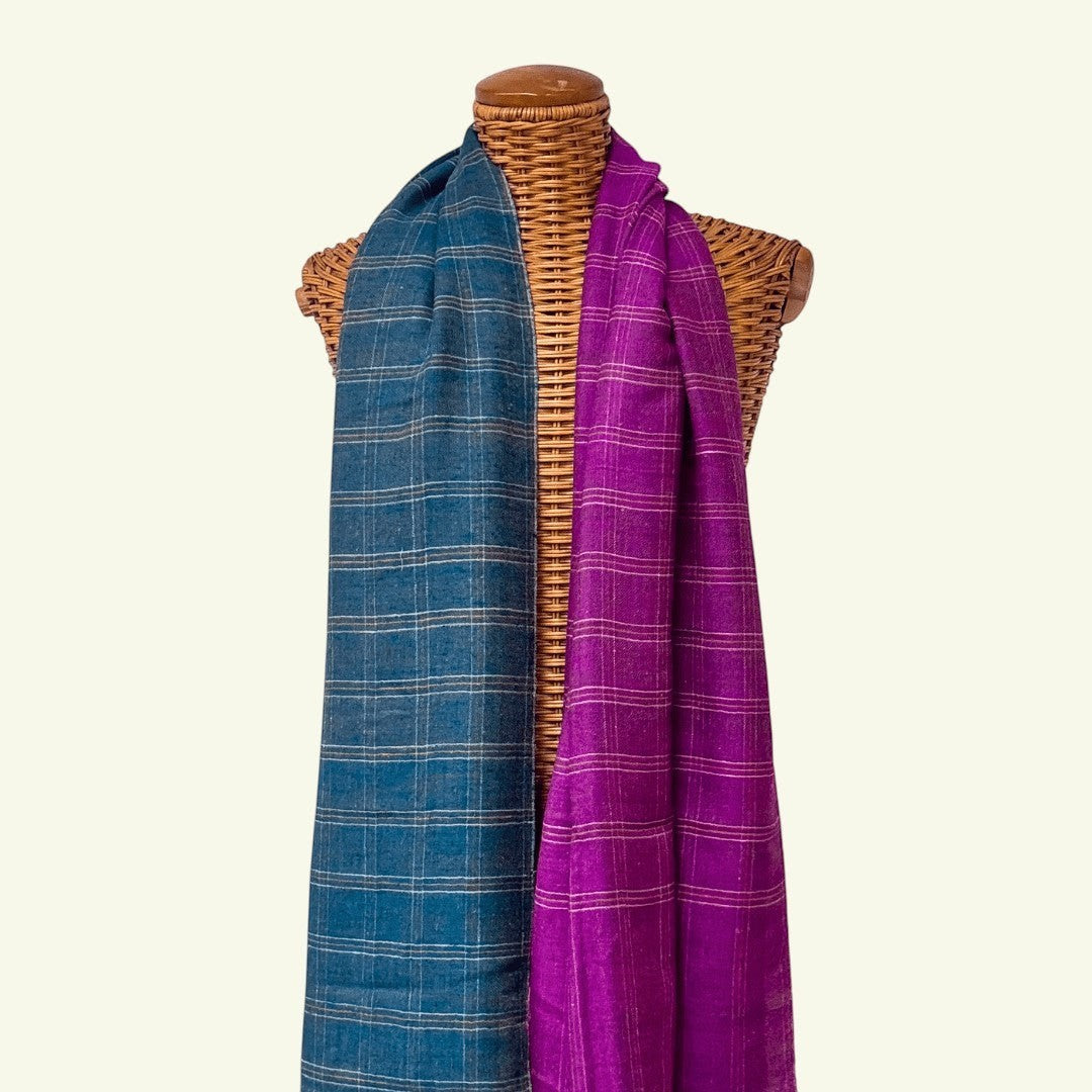 REBECCA Reversible Pashmina Shawl – Full View Twin-Shade Checkered Cashmere Wrap | Indus Weavers