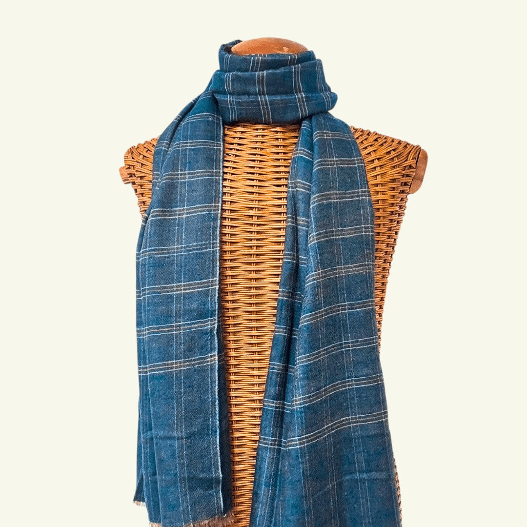 REBECCA Pure Cashmere Shawl – Draped Lifestyle View Showing Reversible Side | Indus Weavers