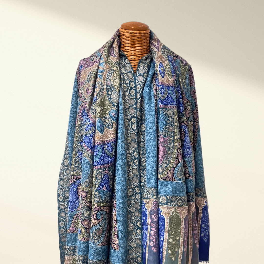 REGINA – Masterpiece Kalamkari Pashmina Shawl | Handwoven & Sozni Embroidered Cashmere - Indus Weavers