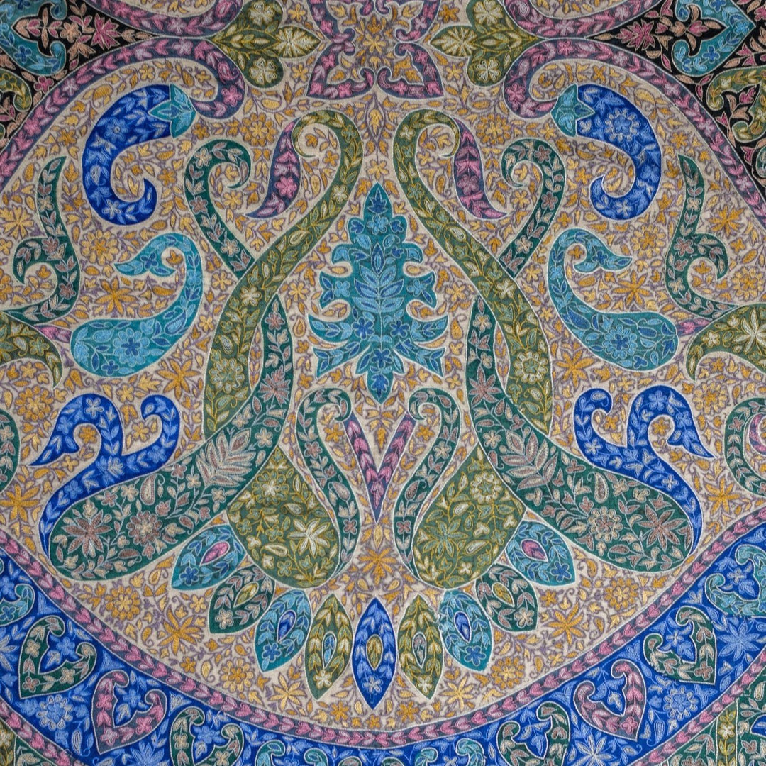 REGINA – Masterpiece Kalamkari Pashmina Shawl | Handwoven & Sozni Embroidered Cashmere - Indus Weavers