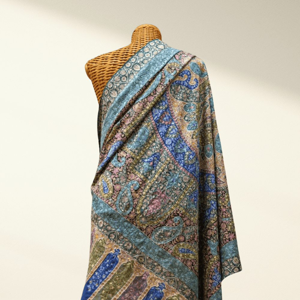 REGINA – Masterpiece Kalamkari Pashmina Shawl | Handwoven & Sozni Embroidered Cashmere - Indus Weavers
