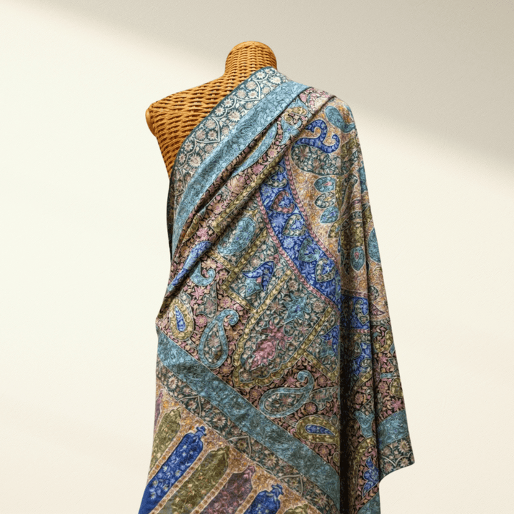 REGINA – Masterpiece Kalamkari Pashmina Shawl | Handwoven & Sozni Embroidered Cashmere - Indus Weavers