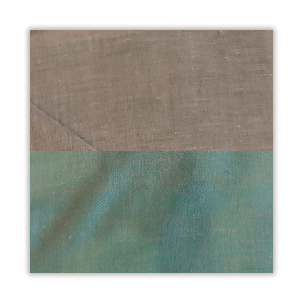 Two-tone pashmina color swatch with grey and teal colors on a white background