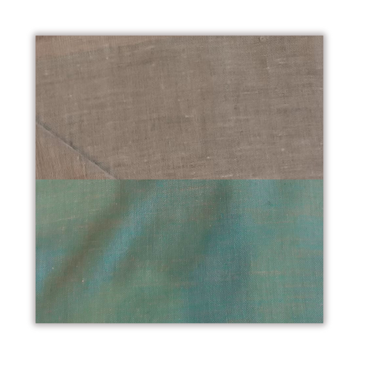 Two-tone pashmina color swatch with grey and teal colors on a white background
