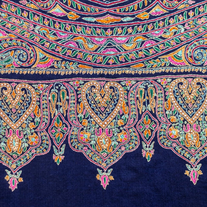 VICTORIA Handcrafted Jamawar Pashmina Shawl – Papier Mâché Floral Motifs | Indus Weavers